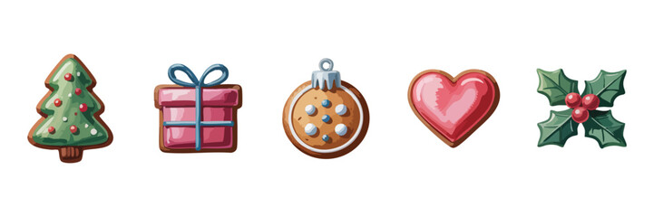 Festive Christmas Watercolor Set with Tree, Gifts, and Holiday Cookies