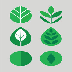 Six Green Leaf and Circle Icons nature