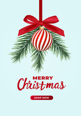 Christmas balls Red and white striped hang on red satin ribbon with bow. Xmas background for l festive mood for holiday campaigns, winter celebrations, festive greeting cards, or seasonal marketing of