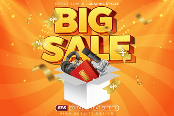 Editable 3d text effect big sale with gift box for banner template design