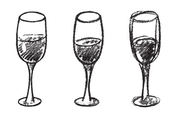 Set of hand drawn champagne glass Alcohol drink clipart in doodle style Single element for print, web, design, decor Happy New Year