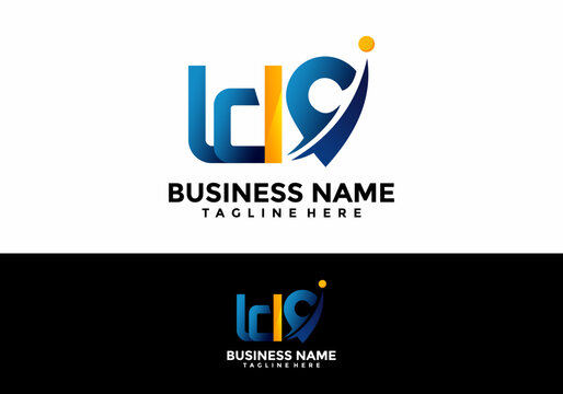 LdG" Lettermark Logo Design Featuring a Stylized 'G' Location Icon Pin with Integrated Swoosh Element and Orange Dot Accents, Presented in Blue and White Color Variations for Business Branding