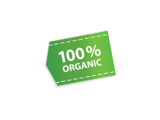 Close up of green organic label with dashed lines isolated on white background in studio shot
