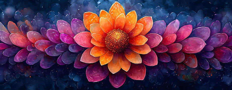 Watercolor Mandala Illustration A vibrant burst of colors in a floral design on a dark background