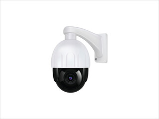 Obraz premium security camera with white dome and black lens mounted on white bracket against white background