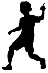 Child soccer player pointing to the sky after scoring a goal, vector of sporting enthusiasm