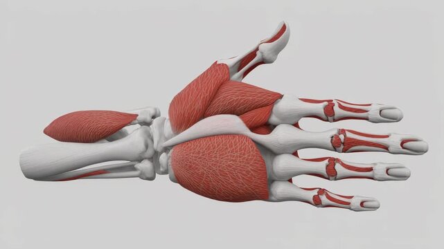 Anatomical 3D model of the human hand's palmaris brevis and hypothenar muscles