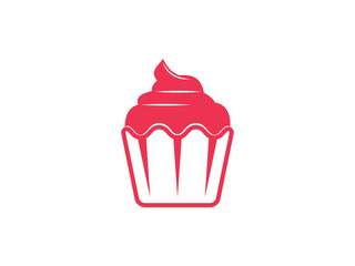 cupcake illustration in red with a white background in a minimalist style image design