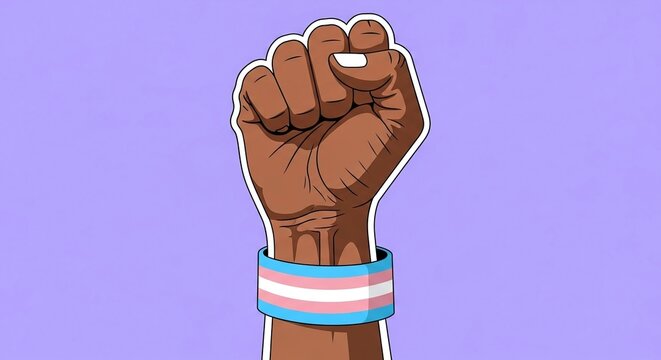 Illustration of a raised fist showing solidarity for transgender pride and equality