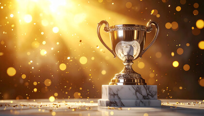Shiny Trophy on a Golden Background Celebrating Achievement.