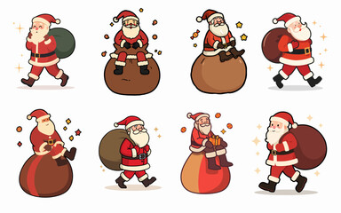 Santa Claus delivering gifts with happy expression in flat cartoon design