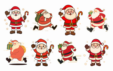 Adorable Santa Claus holding gift box in simple flat cartoon design