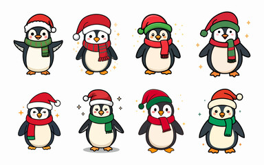 Adorable Christmas penguin character in bright and cheerful flat illustration
