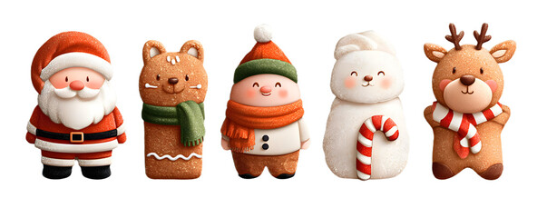 Obraz premium Set of Christmas Elements include Santa Clause, Elf, Reindeer, Ginger Bread and Sugar Cane vector