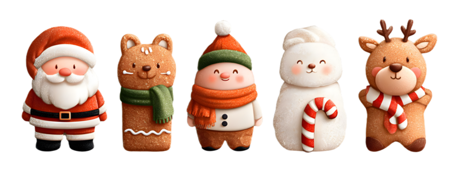 Set of Christmas Elements include Santa Clause, Elf, Reindeer, Ginger Bread and Sugar Cane vector