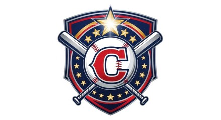 Dynamic baseball emblem with star, bats, and letter showcasing team spirit and sportsmanship