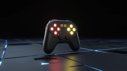 Black Game Controller Illuminated Buttons On Technological Surface - Powered by Adobe