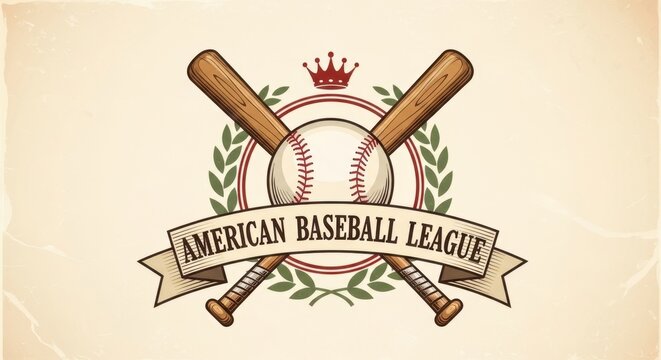 Vintage style american baseball league logo design with crossed bats and ribbon - Powered by Adobe