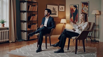 This insightful video captures a therapy session where a therapist engages with a client in a warm, inviting space. Their conversation fosters understanding and reflection on personal challenges.