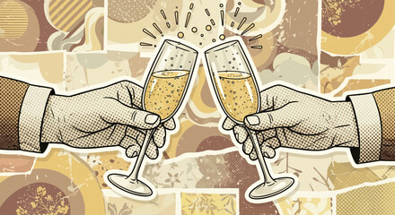 Vintage style illustration of a champagne toast celebrating special occasions