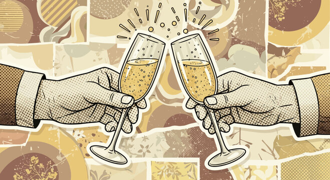 Vintage style illustration of a champagne toast celebrating special occasions