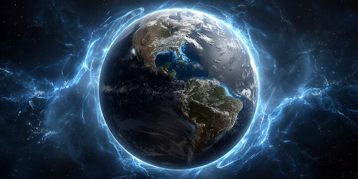 Geopolitical tensions over energy resources global perspective digital art cosmic environment high-contrast visualization