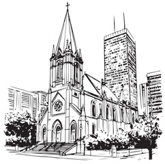 Fototapeta premium black and white, city church