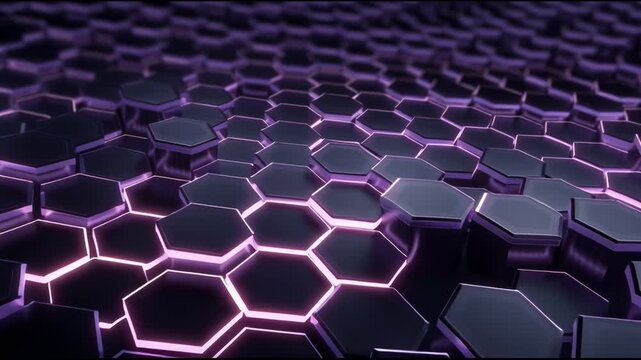 Modern futuristic hexagon surface on dark abstract background with glowing purple pattern for advanced digital network technology themes