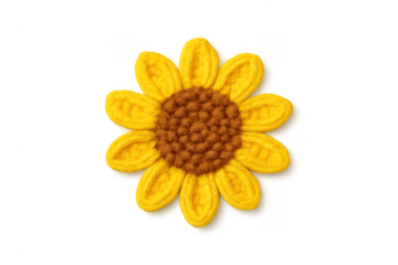 Crocheting yellow sunflower for handmade craft on transparent background