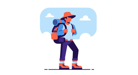 Fototapeta premium Adventurer Strolling Forward With Backpack Under Clear Sky Artistic Illustration