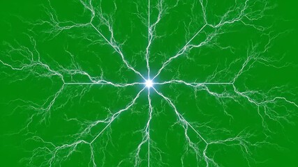 Electric blue lightning strikes with stunning power on vivid green background, a dynamic energy surge for impactful visuals and electrifying designs