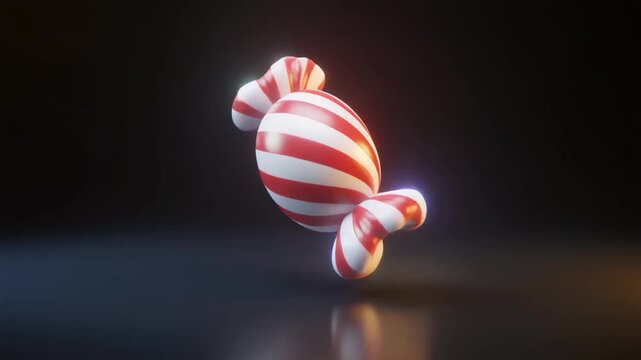 Striped Red And White Candy Floating Against A Dark Background With Focused Lighting