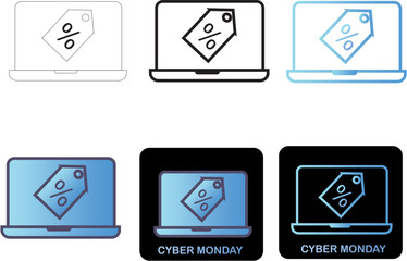 Cyber Monday Deal Laptop with Discount Tag Icon Set