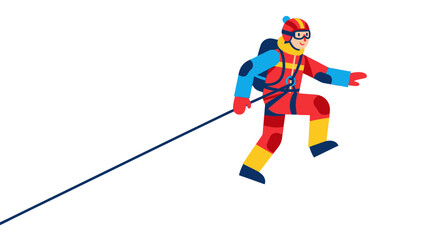 Fototapeta premium Adventurous Climber In Colorful Gear Ascending A Steep Mountain In The Darkness