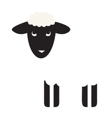 Black sheep minimalist vector, stylized head and legs on white background — stock vector