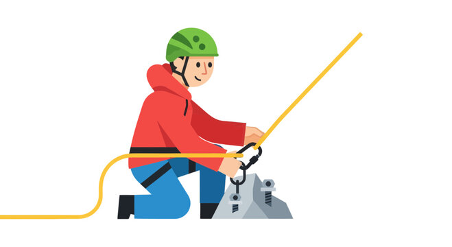 Adventurous Climber Harnessing Securely for Ascent, Ready to Scale Rock Faces Safely