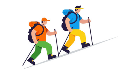 Adventurous Climbers Ascending Difficult Terrain in Stylized Digital Illustration