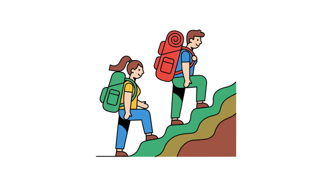 Adventurous Couple Ascending a Mountain, Outdoor Recreation, And Achieving Peaks Successfully