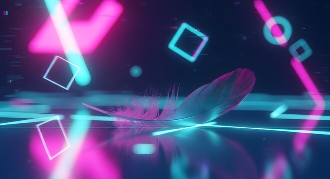 Abstract digital art featuring glowing geometric shapes and vibrant neon colors creating a futuristic and dynamic visual effect