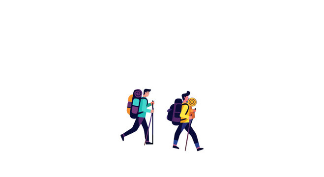 Adventurous Couple Traversing Uncharted Terrain With Backpacks, Hiking Towards Destination