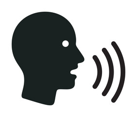 Speaking head icon vector, minimalist black silhouette with sound waves — stock vector
