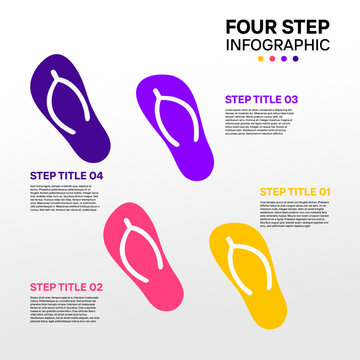 Four-step infographic in the shape of sandals to support visual infographics, web, presentations, and posters. 4-step infographic. Vector illustration eps