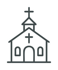 Church line art vector, simple outline icon with cross and arched windows — stock vector