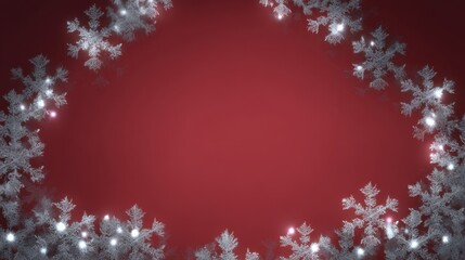 Fototapeta premium Festive Snowflakes and Shimmering Lights on a Red Background Perfect for Holiday and Christmas Themes, Invitations, and Seasonal Celebrations