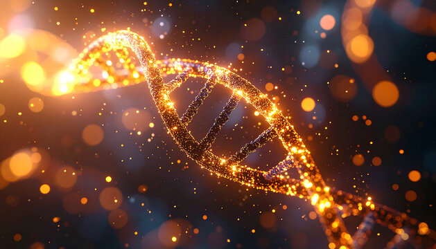 Glowing DNA Strand in a Futuristic Digital Visualization. - Powered by Adobe