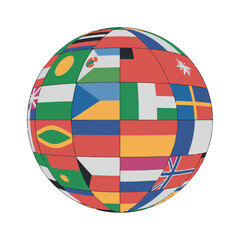 Globe covered in diverse national flags in a flat design style world earth