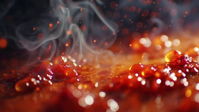Simmering Chili Oil with Smoke and Particles Food Background