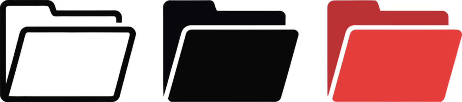 Three Folder Icons For Document Organization In Outline Black And Red , folder, document, file, organization,