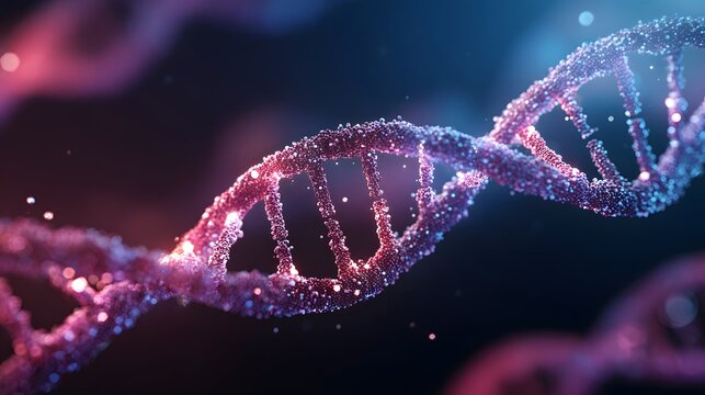 Detailed microscopic representation of a double helix structure illuminated with neon light - Powered by Adobe