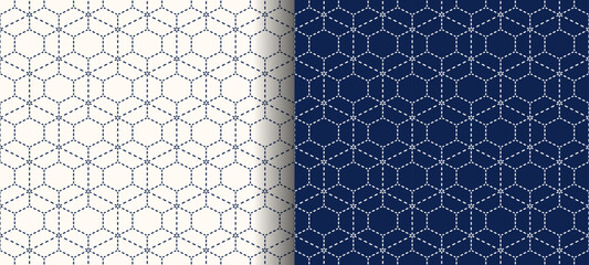 刺し子風シームレスパターン　日本の伝統文様、霰亀甲